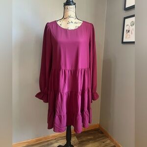 She + Sky burgundy wine tiered long sleeve dress size large holiday‎ preppy boho